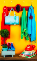 colorful entryway with items organized 