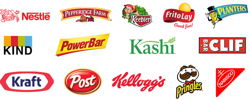 Nestle Pepperidge Farm Keebler Frito-Lay Planters KIND Bars PowerBar Kashi Clif Kraft Post Kellogg’s Pringles Nabisco