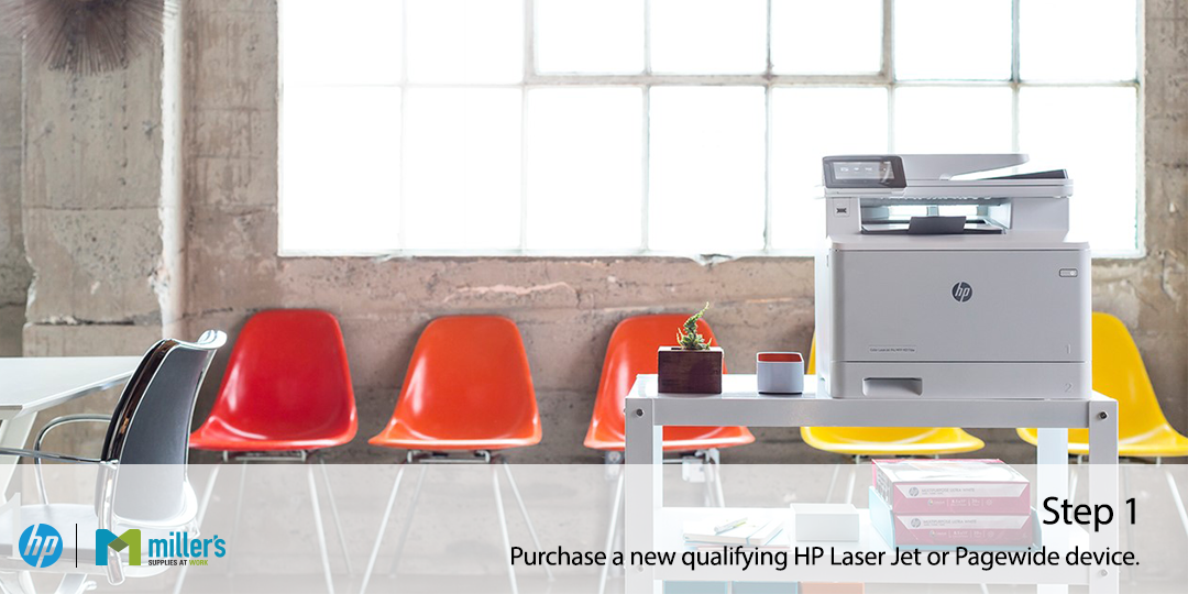 Purchase a new qualifying HP Laser Jet or Pagewide Device to get started.
