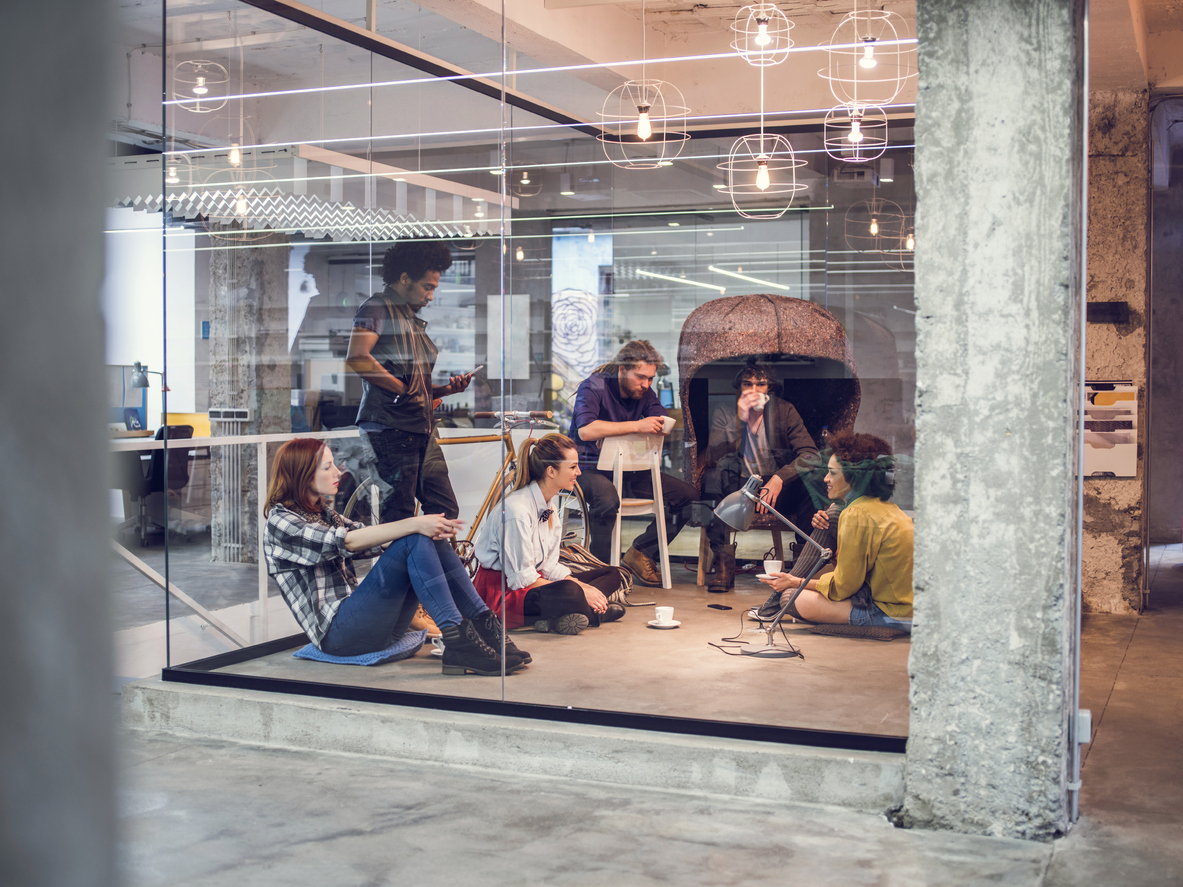 modern creative space with workers meeting 